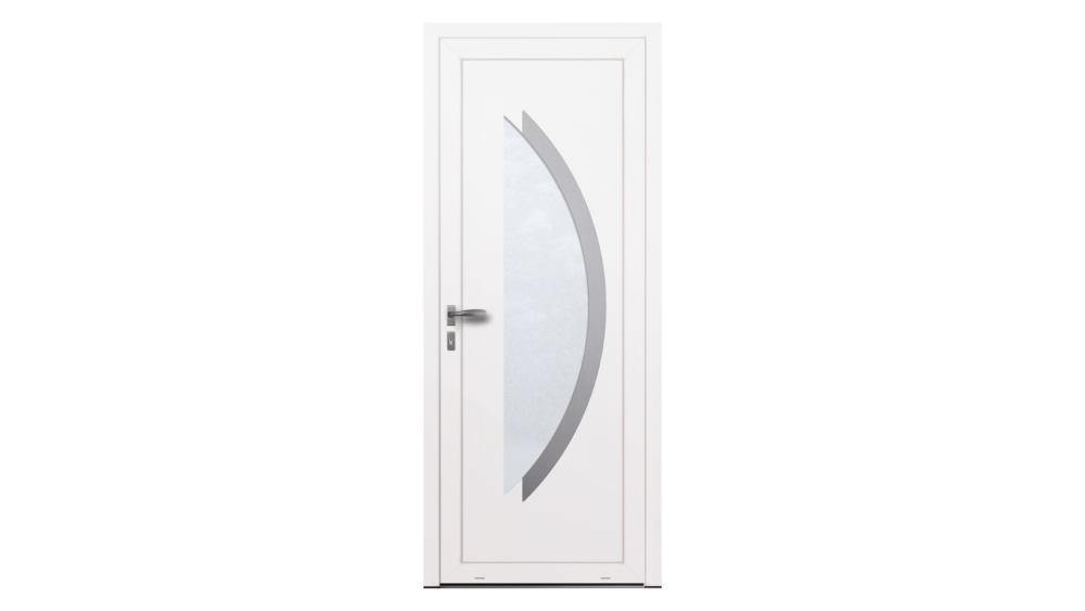 Porte d'entrée PVC Gange Porte d'entrée blanche avec décor en arc vitré et inox